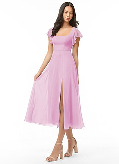 Azazie Bondi Bridesmaid Dresses Candy Pink A-Line Ruched Chiffon Dress image3