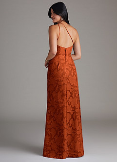 Azazie Mika Jurken voor bruidsmeisjes Jurk van Bloemen Burn-out met Kolom One-Shoulder Paprika image4