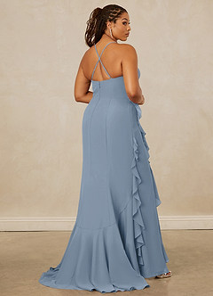 Christian Siriano Bridal for Azazie 1006 Robes de demoiselle d'honneur Robe Sirène en Mousseline de soie Rayé Bleu Poussiéreux image15