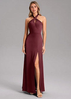 Azazie Tracie Bridesmaid Dresses Cabernet A-Line Side Slit Stretch Satin Dress image5