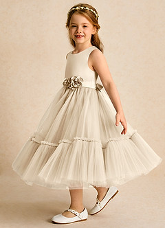 Azazie Miracle Flower Girl Dresses Champagne A-Line Bow Matte Satin Dress image3