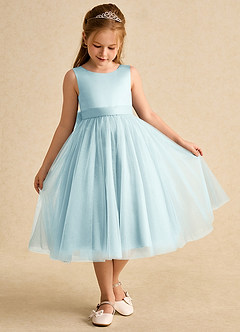 Azazie Winnie Flower Girl Dresses Sea Glass Ball-Gown Bow Tulle Dress image2
