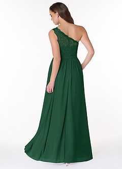 Azazie Demi Jurken voor bruidsmeisjes Jurk van Chiffon met A-Lijn One-Shoulder Donkergroen image2