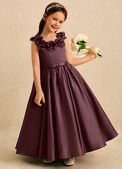 Azazie Eden Flower Girl Dresses Sangria Ball-Gown Pleated Matte Satin Dress image2