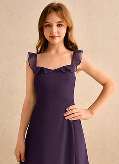Azazie Chip Girls Formal Blumenmädchenkleider A-Linie ärmellos Chiffon Kleid Pflaume image6