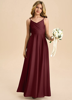 Azazie Bug Junior Jurk van Stretch Satijn met A-Lijn Geplooid Cabernet image6