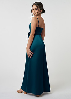Azazie Anina Junior Robe Trapèze en Satin extensible Arc Bleu Encre image5
