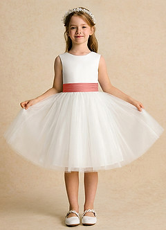 Azazie Sosie Flower Girl Dresses Ivory Salmon Pink A-Line Pleated Tulle Dress image2