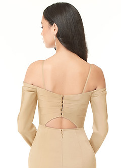 Azazie Hallie Brautjungfernkleider Wandelbar Etui Schulterfreies Langarmshirt Stretch-Satin Kleid Gold image8