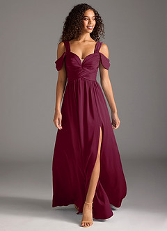 Azazie Lianne Bridesmaid Dresses Mulberry A-Line Off the Shoulder Stretch Satin Dress image2