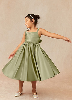 Azazie Cutie Pie Blumenmädchenkleider A-Linie Plissee Matte Satin Kleid Moosgrün image3