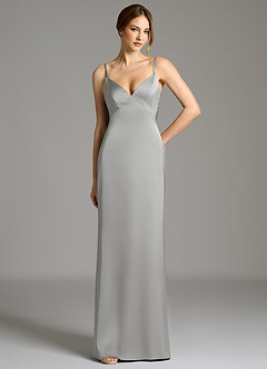 Azazie Adriane Bridesmaid Dresses Silver Sheath Bow Stretch Satin Dress image1