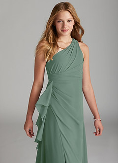 Azazie Maive Junior A-Linie Plissee Chiffon Kleid Eukalyptus image4