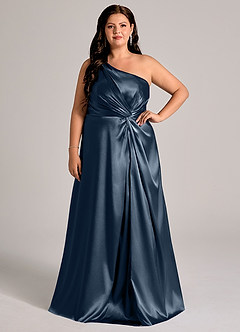 Azazie Brooke Bridesmaid Dresses Dark Navy A-Line One Shoulder Metallic Satin Dress image8
