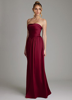 Azazie Zena Bridesmaid Dresses Burgundy A-Line Strapless Stretch Satin Dress image5