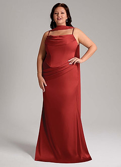 Azazie Sorrel Bridesmaid Dresses Pomegranate Mermaid Strapless Stretch Satin Convertible Dress image10