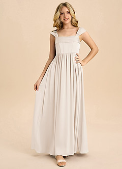 Azazie Hattie Junior White Alabaster A-Line Pleated Stretch Satin Dress image5