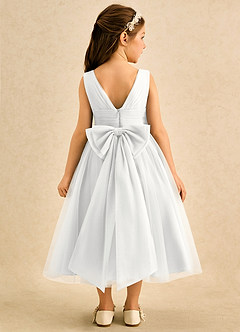 Azazie Macaron Jurken voor bloemenmeisjes A-Lijn Jurk van Tule Geplooid Wit image2