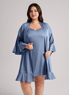 front Matching Color 2-Piece Ruffle Satin Robe and Slip Set