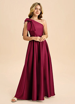 Azazie Penguin Junior Abito A-Line in Raso Elasticizzato Fiocco Borgogna image4