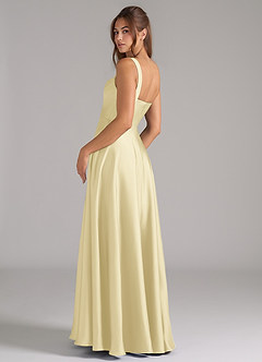 Azazie Shaude Bridesmaid Dresses Lemon Sorbet A-Line Pleated Stretch Satin Dress image7