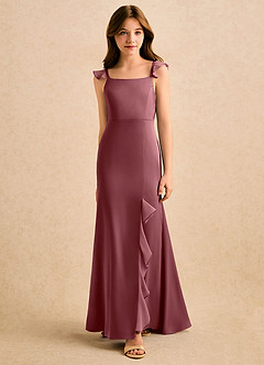 Azazie Novalie Girls Formal Robe Demoiselle D'honneur Fillette Robe Sirène en Satin extensible Arc Rose Du Désert image3