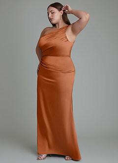 Azazie Akilah Brautjungfernkleider Meerjungfrau-Linie One-Shoulder Stretch-Satin Kleid Kupfer image12