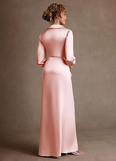 Azazie Jacinta Mère de la mariée Robes Robe Fourreau en Satin extensible Plissée Rose Pâle image3