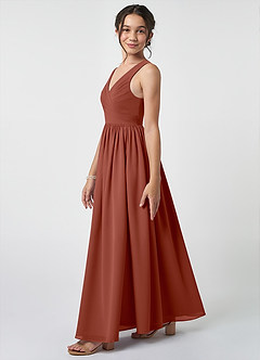 Azazie Keyla Junior A-Linie Plissee Chiffon Kleid Rotbraun image3
