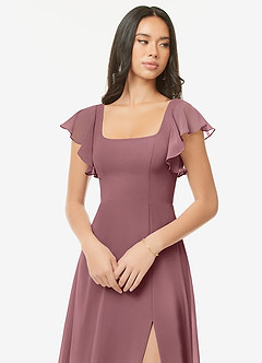 Azazie Bondi Bridesmaid Dresses Amethyst A-Line Ruffled Chiffon Dress image6