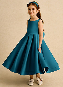 Azazie Babs Blumenmädchenkleider Ballkleid Plissee Matte Satin Kleid Tintenblau image5