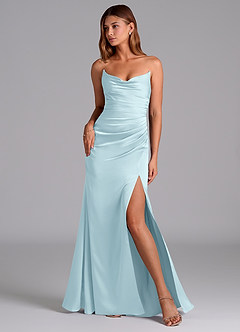 Azazie Claudelle Vestidos de madrinha de casamento Vestido Nuvem Azul de Cetim elástico de sereia com Sem alças image1