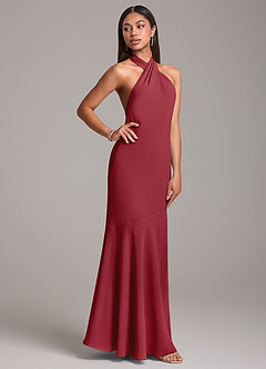 Azazie Lorena Bridesmaid Dresses Pomegranate Mermaid Pleated Chiffon Dress image5