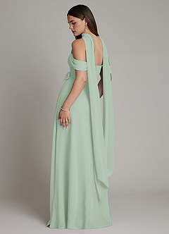 Azazie Ezria At-home Try On Dresses Agave A-Line Off the Shoulder Chiffon Dress image2