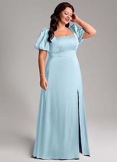Azazie Fyona Bridesmaid Dresses Sky Blue A-Line Pleated Stretch Satin Dress image13