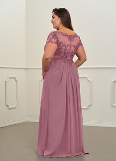 Azazie Dunja Vestidos para mãe da noiva Vestir Vintage Malva de Chiffon de Linha A com Renda image12