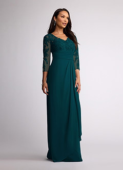 Azazie Joan Mother of the Bride Dresses Pine Sheath V-Neck Lace Chiffon Dress image2