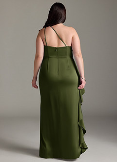 Azazie Latrice Bridesmaid Dresses Olive Sheath One Shoulder Cascading Ruffles Stretch Satin Dress image7
