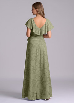 Azazie Lainey Bridesmaid Dresses Pistachio A-Line with Pockets Floral Burnout Dress image2