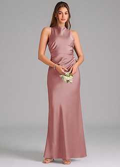 Azazie Evadne Bridesmaid Dresses Dusty Rose A-Line Pleated Stretch Satin Dress image6