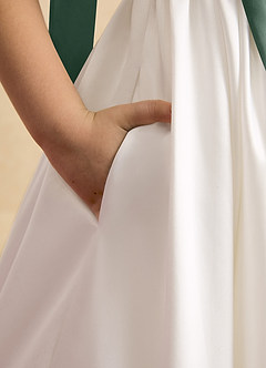 Azazie Stacie Flower Girl Dresses Ivory Eucalyptus A-Line Bow Matte Satin Dress image6