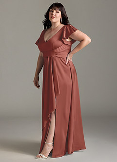 Azazie Omari Bridesmaid Dresses Auburn A-Line Stretch Satin Dress image11