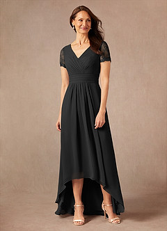 Azazie Polly Mother of the Bride Dresses Black A-Line Lace Chiffon Dress image1