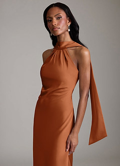 Azazie Cassiana 신부 들러리 드레스 인어 주름진 스트레치 새틴 바닥 길이 드레스 image3