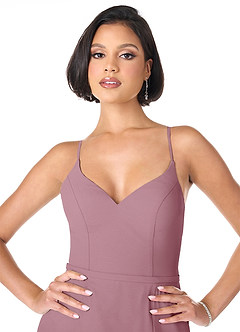 Azazie Blink Bridesmaid Dresses Vintage Mauve Sheath V-Neck Chiffon Dress image4
