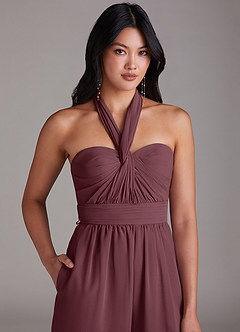 Azazie Lamara Brautjungfernkleider Wandelbar Schulterfrei Chiffon Overall/Jumpsuit Sangria image9
