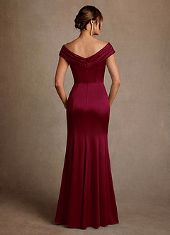 Azazie Aberdeen vestidos de madre de la novia Vestido de Borgoña de Satén Elástico de Corte Recto con Plisado image2