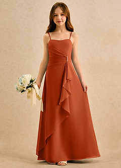 Azazie lolly Girls Formal Robe Demoiselle D'honneur Fillette Robe Trapèze en Mousseline de soie Plissée Orange Brûlée image3