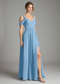 Azazie Lianne Bridesmaid Dresses Steel Blue A-Line Off the Shoulder Chiffon Dress image5