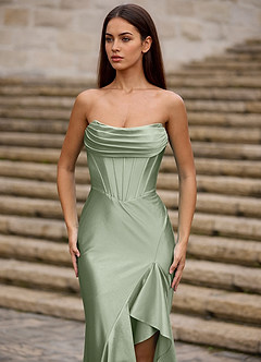 slim fit dress slacks Mint Green A-line Long Formal Dress with Bubble Sleeves main image 0